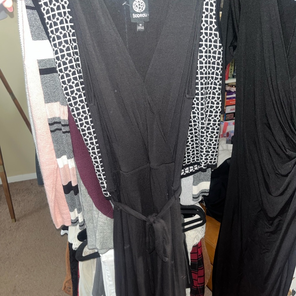Bobeau Black Midi Wrap Dress